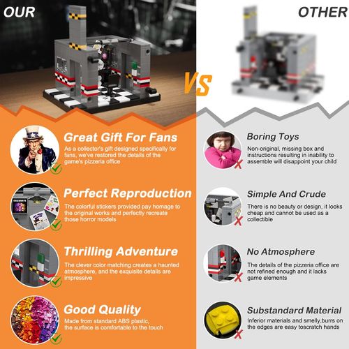 Xalvitra Five Nights Halloween FNAF Pizzeria Office Building Blocks Set, Classic Horror Game Security Breach Creative Festival Bricks Kit Toys Gifts Merch,Suitable for Fans Friends Kids