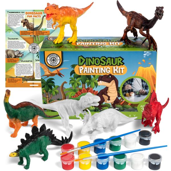 STEM.org Dinosaur Painting Kit for Kids with Dino Trivia-Dinosaur Crafts for Kids Ages 3-5 + w/ 2T-Rex Dinosaur Set - Screen Free, Educational Dinosaur Gifts for Boys, Dino Art Projects for Kids 4-6