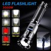 Powerful Long Range LED Flashlights Rechargeable Side Light Zoom Tactical Torch