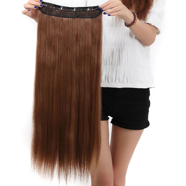 Real Fashion 17-26 inches Straight Curly Clip in Hair Extensions 3/4 Full Head Instant One Piece Full Head Hairpiece 26”-Straight, Light brown