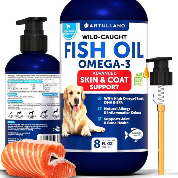 8oz Wild Caught Fish Oil for Dogs Skin Coat Joint Health Omega-3 Made in USA Cat