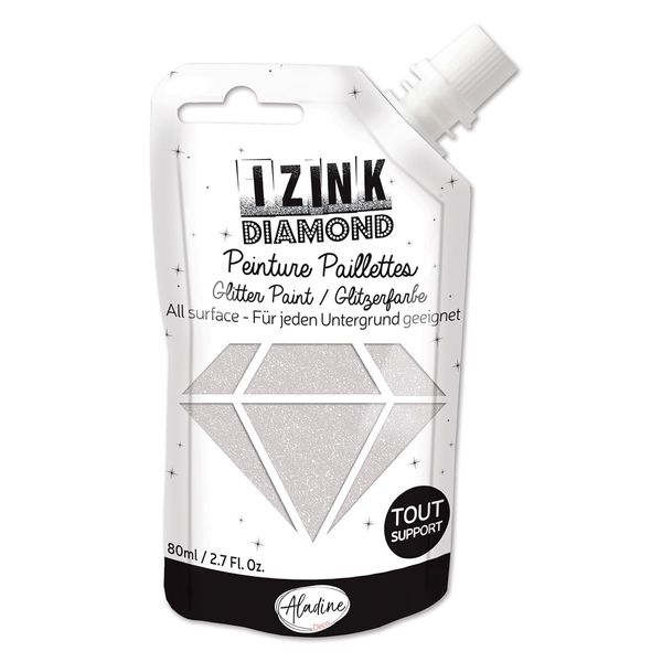 Aladine – Izink Diamond – Glitzerfarbe – Ultra konzentriert mit Pailletten – Dekoration für jeden Untergrund – DIY und kreative Freizeit – weiche Flasche 80 ml – Perlmutt
