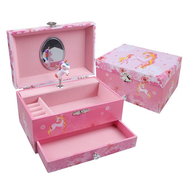 TAOPU Musical Jewelry Box with Drawer and Spinning Unicorn Music Box Jewel Storage Case Best Gift Toys for Girls