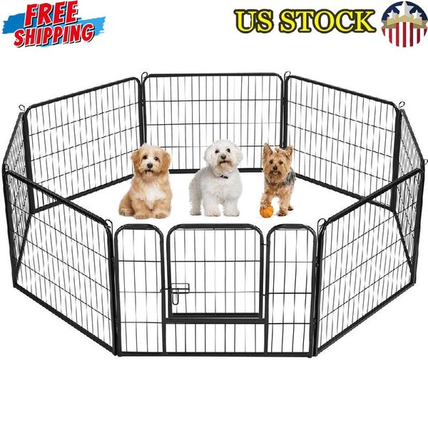 Heavy Duty Iron Pet Playpen 8 Panels Indoor Outdoor Adjustable Barrier Black New