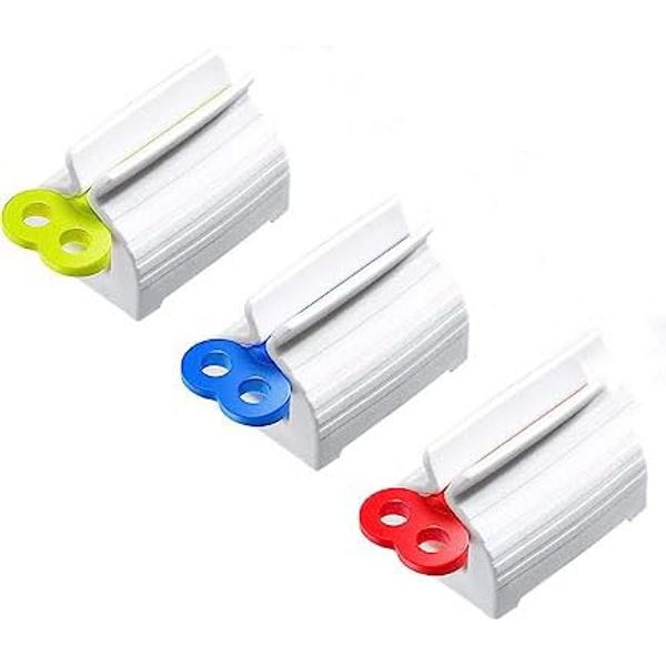 Toothpaste Squeezer,3 PCS Rolling Tube Squeezer Plastic Toothpaste Dispenser Rotate Toothpaste Seat Holder Stand for Bathroom