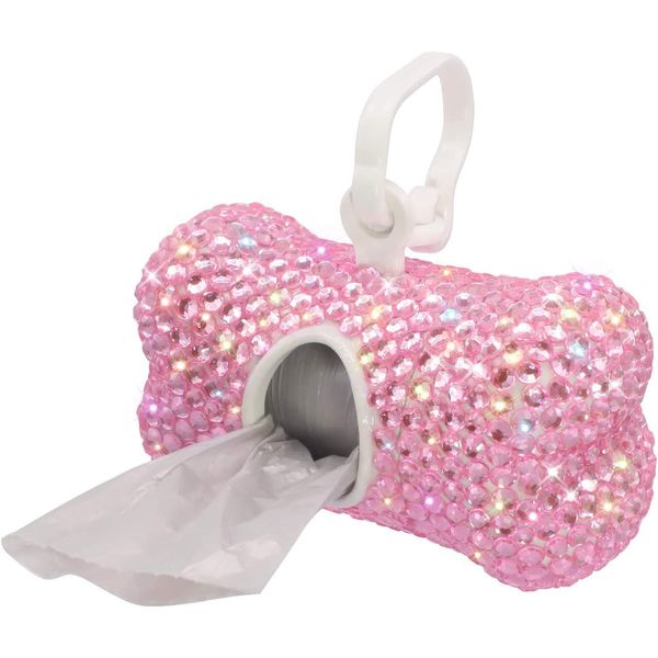 Soleebee Bling Crystal Bone Shaped Pet Waste Bag Dispenser with 1 Roll Waste Bag