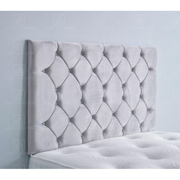 Colchester Handmade Headboard Divan Bed Bedroom Decor Hotel Furniture Plush Velvet (Silver, 4ft6 Double)