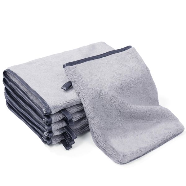 PHOGARY Flanell Mikrofaser Waschhandschuhe Waschlappen Gesicht, Flauschige Waschlappen für Kinder, Wiederverwendbare Make-up-Entferner-Handschuhe, 13x20 cm, 6 Stück, Grau