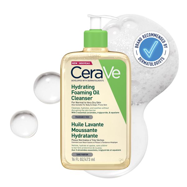 CeraVe Hydrating Foaming Oil Cleanser for Normal to Very Dry Skin with Squalane, Triglyceride and 3 Essential Ceramides, For Face and Body, Multicolor, 473 ml