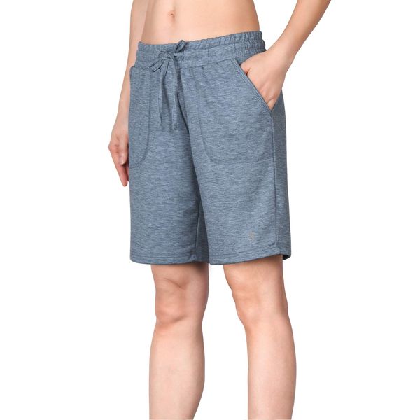 icyzone Damen Bermuda Shorts Kurze Sporthose Jogginghose Atmungsaktiv Laufshorts Sport Shorts mit Taschen (M, Marineblau)