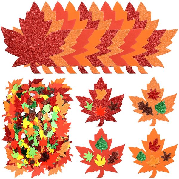 224 Pcs Thanksgiving Fall Foam Leaf Stickers Fall Crafts Self Adhesive Leaf Shape Glitter Sticker Thanksgiving Glitter Foam Sticker for Autumn Party DIY Crafts(Classic Style,Mixed Colors)