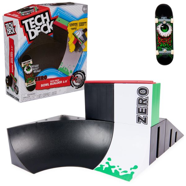 Tech Deck X-Connect Starter Set - Bowl Builder 2.0 Ramp Set with Authentic Zero Fingerboard and Accessories, from 6 Years