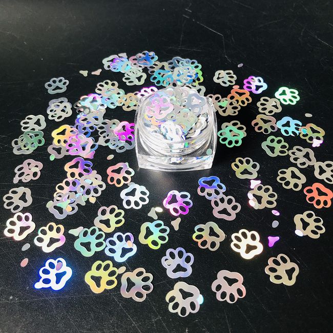 Hologram Shining Colorful 3D Cute Puppy Paw Paw Shape Nail Decoration Shape Sequin Nail Supplies Figure Model Decoration DIY Handmade Decoration Accessories 10g Per Pack -PawPrint LB100