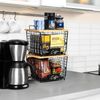 2 Set Large Stackable Wire Basket with Bamboo Tops & Tag- Pantry Organizer an...