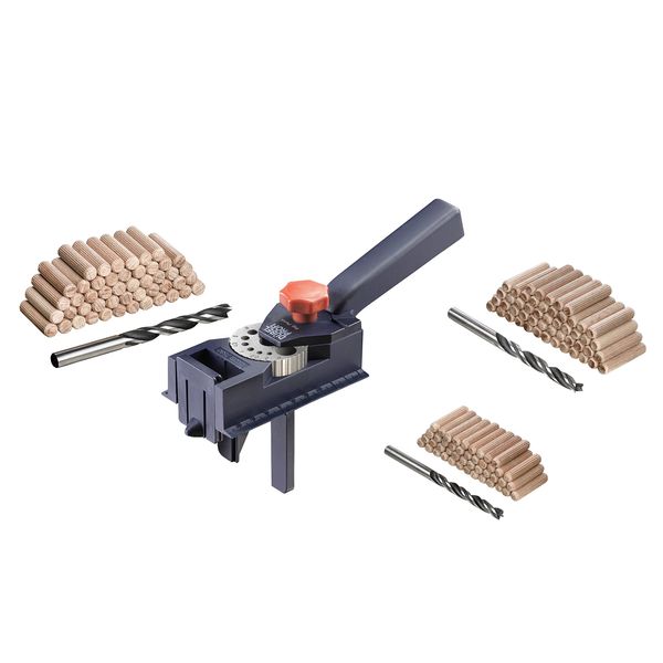 KWB DÜBELPROFI/Dowel JIG, Complete Set with CV Wood Drill BITS and Wooden DOWELS, Universal Drilling AID