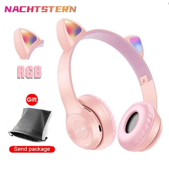 Wireless Earphones Rgb With Rabbit Ears Headset Mic Cute Girls Music  Bluetooth