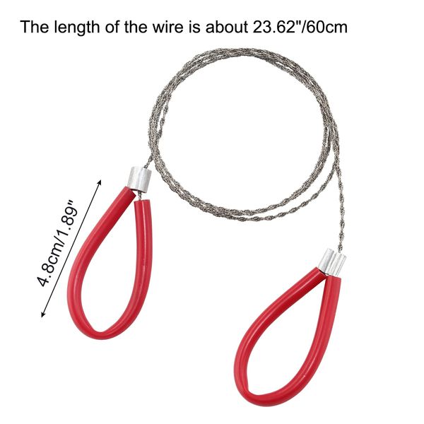 Rierdge 2 Pcs PVC Pipe Cable Saw Stainless Steel Wire Saw Portable String Rope Saw Survival Wire Saw for Hiking Camping Hunting, Red & Black, 23.62 Inch