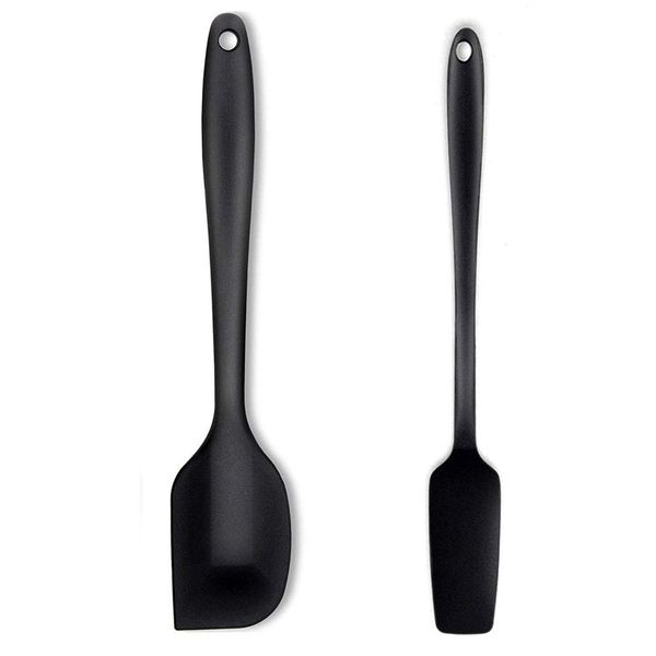 BESTMADE Spatula, Silicone Rubber Spatula, Heat Resistant, Cooking Spatula, Mini Slim, Kitchen Utensils, Pastry Tools, Baking Set, Set of 2, Black