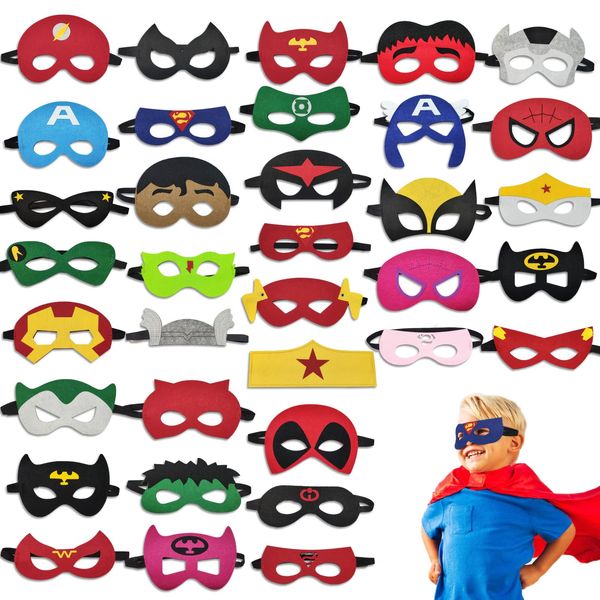 Superhero Masks Party Favors for Kid, 35 Pieces Superhero Cosplay Masks for Birthday Party, Superhero Party Masks Children Masquerade Cosplay Eye Masks