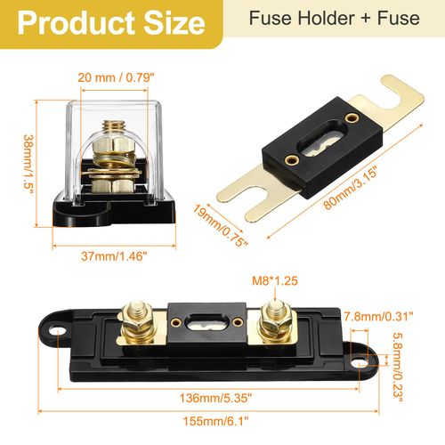 MECCANIXITY 1 Set 150 A 32 V ANL Fuse Holder Kit 150 A Fuse 0/2/4/8 Gauge AWG Inline Fuse Block Fuse Box Automotive Fuse Block for Radio Audio Inverter Amplifier