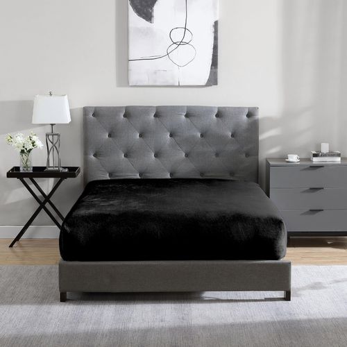 Cathay Home Full Flannel-Plush Fitted Sheet - Ultra Soft & Thick Plush, No-Pilling - All Season Cozy Warmth - 12" Deep Pocket Fitted Sheet Only (Full, Black)