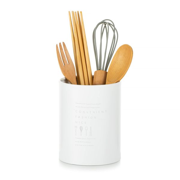 Utensil Holder Cutlery Pot Kitchen: Stainless Steel Cream White Utensil Jar Vintage Nordic Style Cutlery Caddy Durable Sturdy Flatware Organisers with Matt Surface Save Drawer Countertop Space