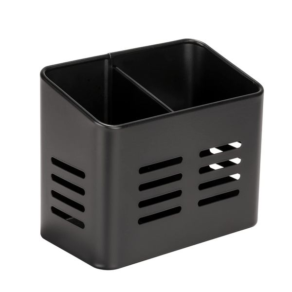 WENKO Baco cutlery storage basket, black outdoor kitchen basket made of powder-coated metal in elegant black for cutlery, can also be used as a dish drainer, 16 x 13.5 x 9 cm