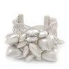 Avalaya Multi Heart Chunky Mesh Chain Cuff Bangle/Matte Light Silver Tone Finish/Adjustable/Size M/L
