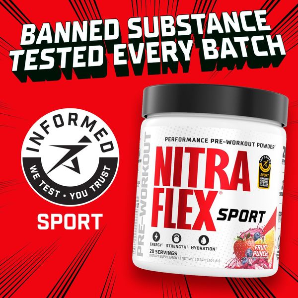 Nitraflex Sport Fruit Punch Pre-Workout Powder, Banned Substance Tested, Informed Choice Certified, 20 Servings (20 Servings, Fruit Punch)