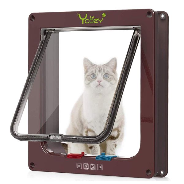Ycozy Pet Door with 4 - Way Lock for Cats, brwon