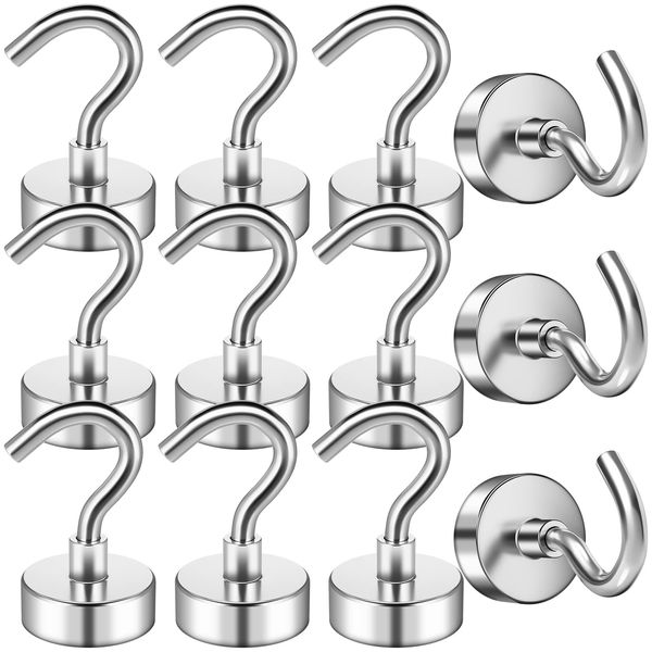 12 Pack Magnetic Hooks, 22 lb+ Pull Strong Neodymium Magnet Hooks, Strong Magnet Hooks for Fridge, Fridge Magnet Hook for Calendar, Strong Magnet with Hook for Hanging, Towel, Kitchen, Bathroom