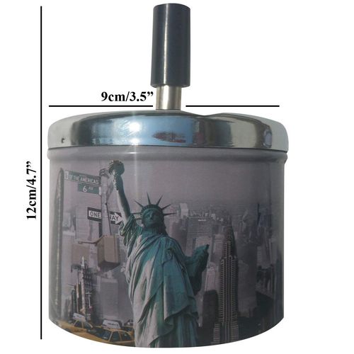 Condello Casa Smokeless Metal Tin Push Down Ashtray for Cigarettes Cigars With Spinning Tray Lid Covered Portable Ash Tray Bucket for Home Tabletop,Patio,Sand,Car,Auto,Outdoors,Indoors (America)