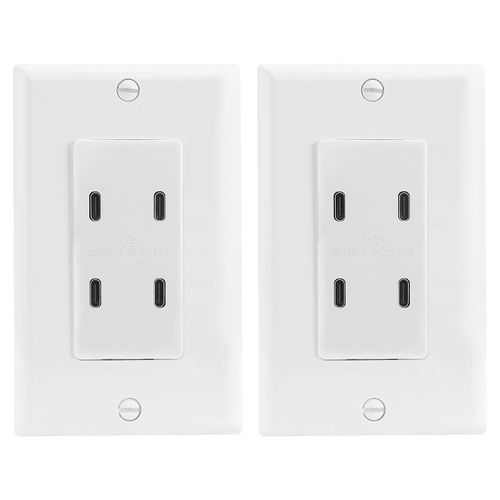 BAOMAIN 2-Pack USB Outlet Wall Plate, 4.8A 4-Port USB-C Charger Receptacle, UL Listed Electrical Outlet, Fast Charging Socket for Bedroom, Kitchen, Office – White