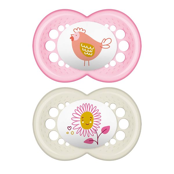 MAM Original Baby Pacifier, Nipple Shape Helps Promote Healthy Oral Development, Sterilizer Case,16+ Months, My Little Farm/Girl, 2 Count (Pack of 1)