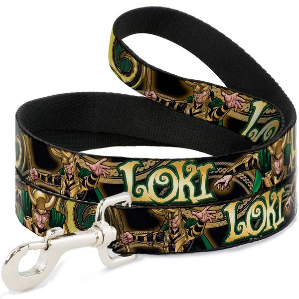 Dog Leash Loki Poses Black Gold Green 6 Feet Long 1.0 Inch Wide