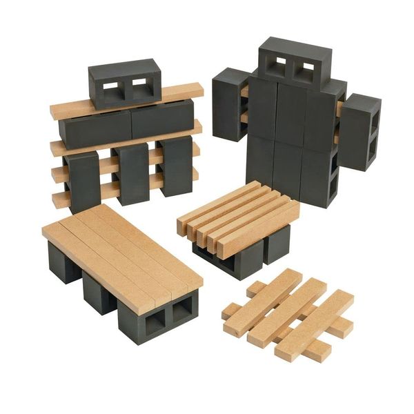 Excellerations Mini Blocks and Planks Tabletop Building Set - 40 Pieces, STEM Toys, Preschool Manipulatives, Construction Set for Ages 3 Years and Up, Engineering Toys for Home Learning