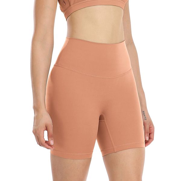 icyzone Damen Sport Shorts Kurze Sporthose Fitness Tights Hohe Taille Kurz Yoga Leggings (S, Coral Peach)