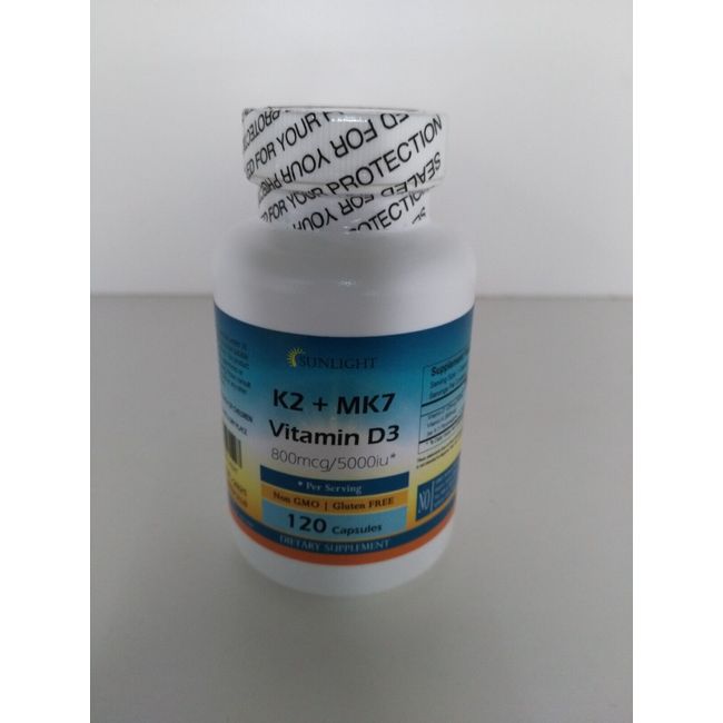 Vitamin K2 + MK4 MK7 (800mcg) + Vitamin D3 (5000 IU) 120 Capsules - High Potency