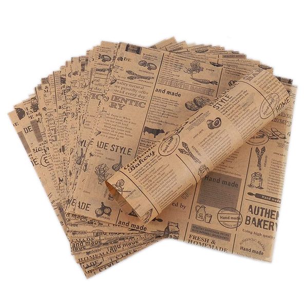 Hejo 100 Greaseproof Paper Sheets, Eco-Friendly Oil Proof Papers, Old Newspaper Printing Style, Good Ideal for Bread Sandwich Burger Fries Food Gift Wrapping Baking (25x25cm)