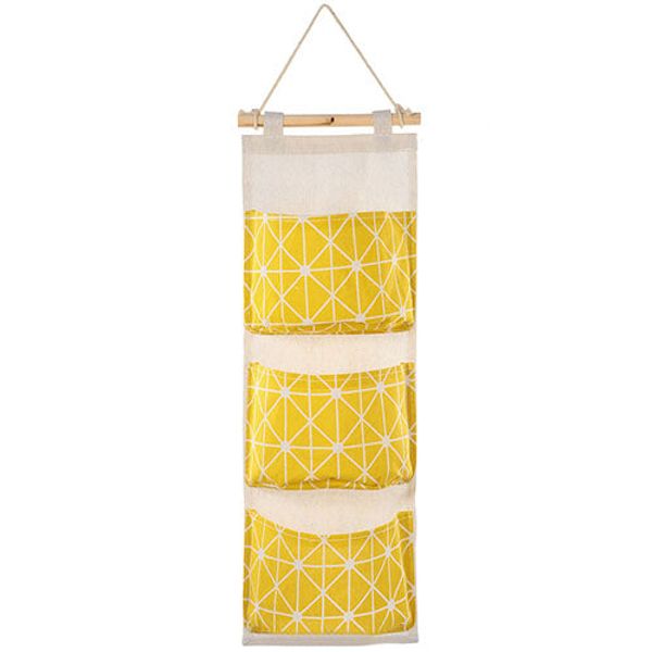 Wall Mounted Storage Bag Door Closet Hanging Storage Bag Organizer Waterproof 3 Pockets Pouch - Yellow