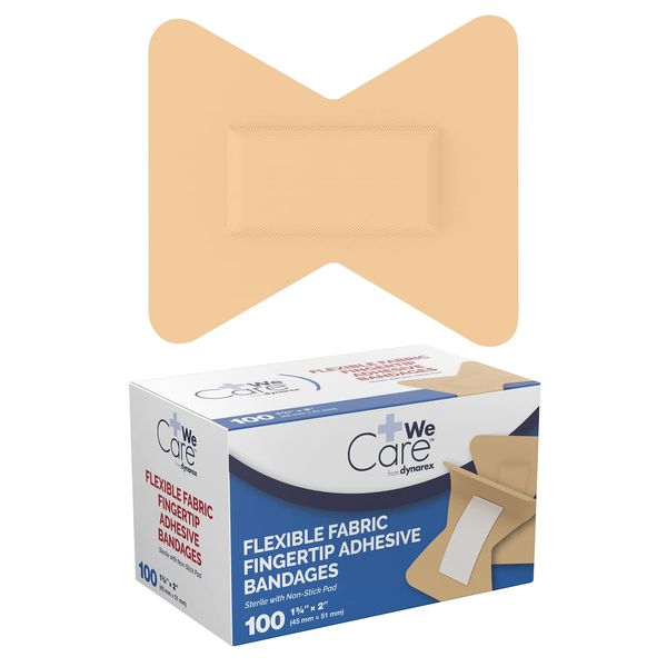 Dynarex Fabric Adhesive Bandages - Sterile & Flexible Fabric Bandages for Wounds - Non-Stick Pads - Individually-Wrapped First Aid Supplies - No Latex - 1-3/4x2", 1 Box of 100