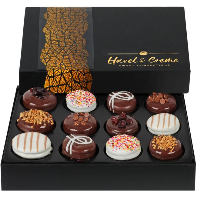 Hazel & Creme Chocolate Cookie Gift Box - Holiday Chocolate Covered Cookies Gift Basket - Gourmet Cookie Gift - Food Gift For Him Or Her (Large Box)