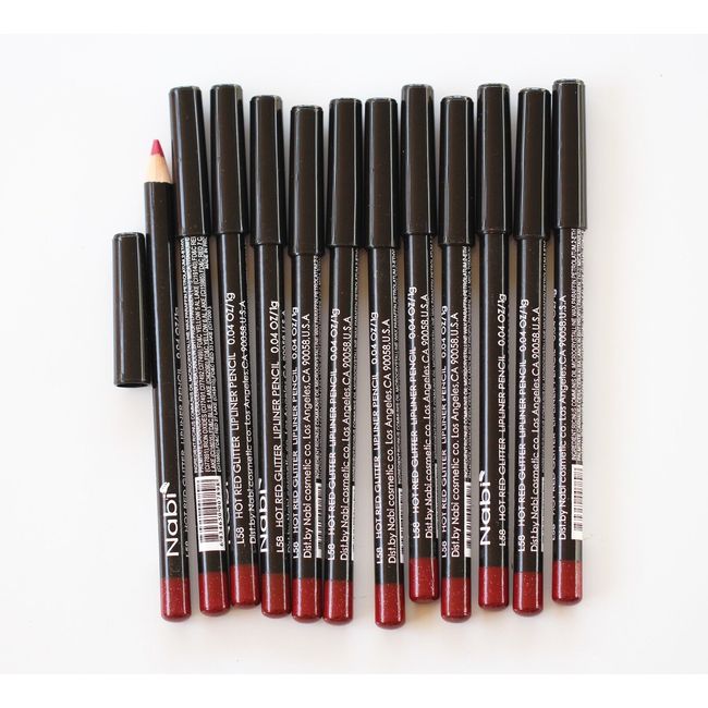 12 pcs NABI L58 HOT RED GLITTER Lip Liner Lipliner Pencil