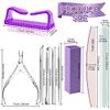 12 Pcs Nail Files & Buffer Block Set, FANDAMEI Cuticle Nippers with 100/180 Emery Boards Nail Buffer Kit Cuticle Pusher Toenail Lifter Cuticle Peeler Scraper Nail Brush for Manicure & Pedicure Tools