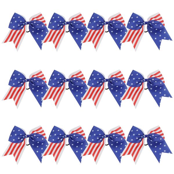 8 Inch Cheerleader Bows Ponytail Holder Cheerleading Bows Independence Day Hair Tie(America Flag)