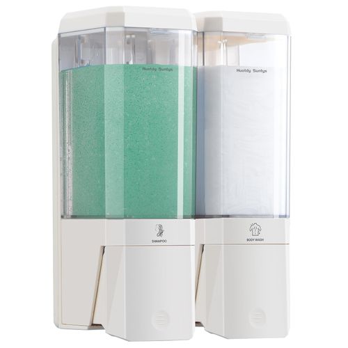 Shower Soap Dispenser Wall Mounted Shower Dispenser 2 Chamber No Drill Shampoo and Conditioner Dispenser Refillable Shampoo Dispener for Shower 2 * 500ml for Bathroom Hotel (Cream White 2 Chamber)