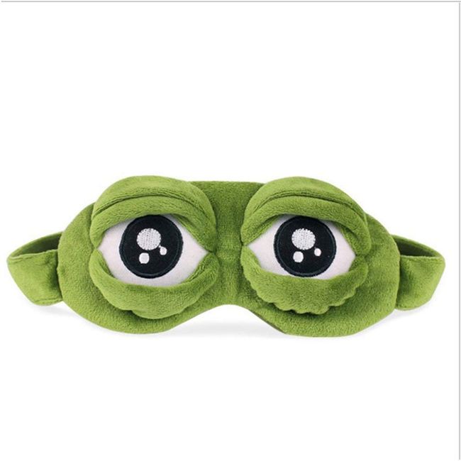 Funny Frog Pepe Sad Frog 3D Eye Mask Cover Cartoon Plush Sleeping Mask (Green 90g without Ice Bag)