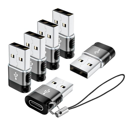 BaseNew USB to USBC Adapter 6 Pack,USB A to C Adapter,Type A Male C Female OTG Adaptor,USBA Charger Type C Cable Converter for iPhone,MacBook,iPad,Car Play,Charger,Grey