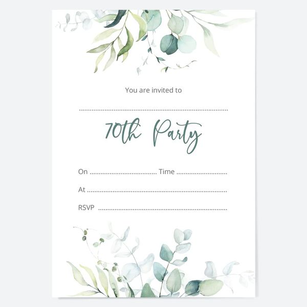 Dotty about Paper 70th Birthday Invitations - Eucalyptus Bouquet - Pack of 10 (26 0075)