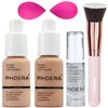 PHOERA Foundation & Primer Set, Full Coverage, Flat Top Kabuki Brushes & 2 Pcs Makeup Sponge (Buff Beige + Sand)